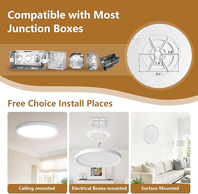 24 Inch Large LED Flush Mount Ceiling Light, 50W, 5480LM, 3000K/4000K/6000K CCT Selectable,Super Slim Low Profile Round Flat Panel Light for Bedroom,Kitchen,Hallway (White 1PK)