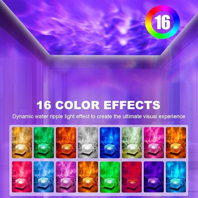 Ocean Wave Projector Lamp,Northern Lights Aurora Projector Light,16 Colors Gradual Rotating Flame Water Lamp，Cube Night Light with Remote Control for Living Room Bedroom Decor Hotel, etc