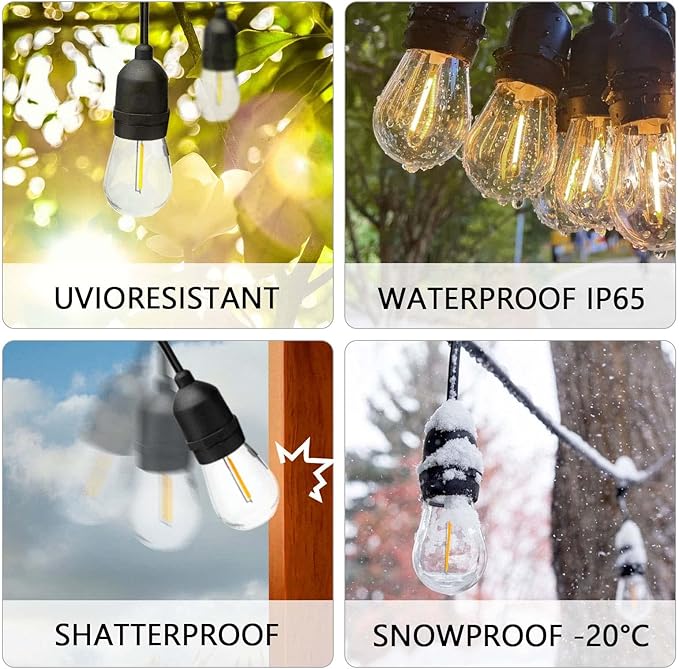 30-Pack LED Outdoor String Light Bulbs, Waterproof S14 Replacement Bulb, E26 Base, 1W 120V, 2700K Warm White