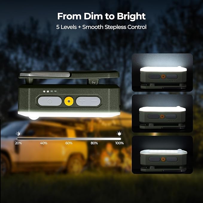 BougeRV Movable Area Light, Rechargeable Camping Lantern, 3200mAh Portable Camping Light, IP65 Waterproof, Camp Lamp for Tent, Power Outages, Emergency, Outdoor(Dark Green)