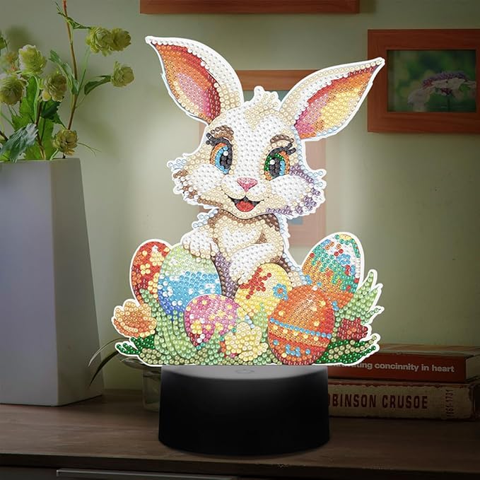 Easter Bunny Eggs Diamond Art Painting Night Light,Diamond Art Painting Kits Desktop Touch Lamp Ornaments for Tabletop Decor Diamond Art Accessories for Adult Beginner Bedrooms Living Room