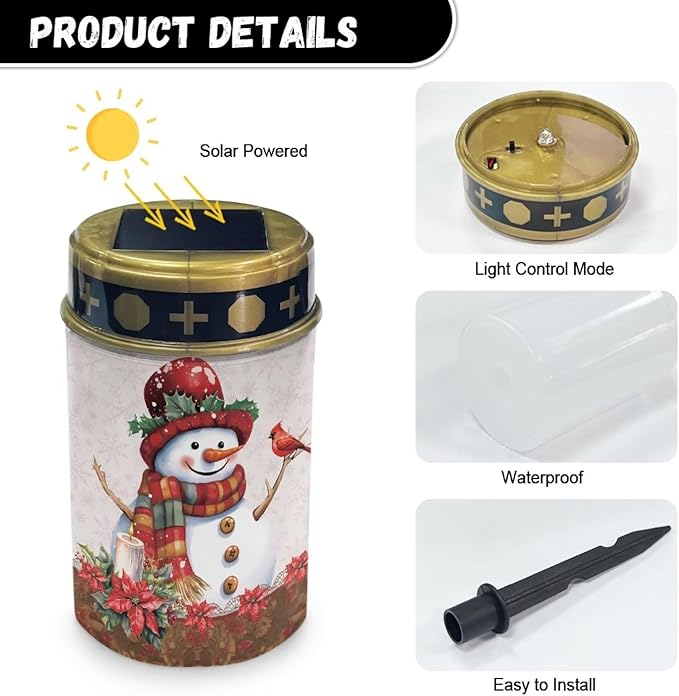 Christmas Prayer Cemetery Solar Lights for Grave Cemetery Cute Snowman Cardinal Bird Candle Lamp Solar Powered Landscape Lights for Grave Xmas Decor