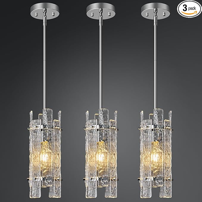Modern Crystal Pendant Lighting Chrome Pendant Lights Mini Glass Chandeliers, Adjustable Pendant Light Fixture for Kitchen Island Bedroom Living Room Dining Room Corridor(3Pack)