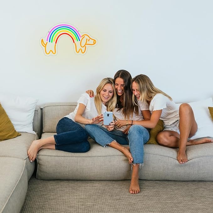 Rainbow Dachshund Neon Sign for Wall Decor Dimmable Dog Neon Light Cute Puppy Neon Light Sign Rainbow Light Signs for Pet Shop Kid Room Bedroo Dog Lovers Pride Gifts