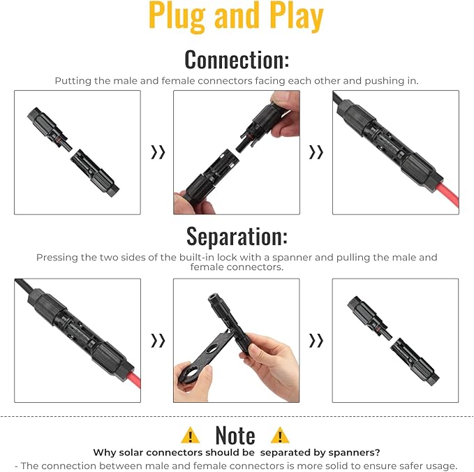 BougeRV 12 PCS Solar Connector Solar Panel Cable Connectors Solar Panel Connectors Kit Solar Connector with Spanners IP68 Waterproof 6 Pairs Male/Female (8AWG)