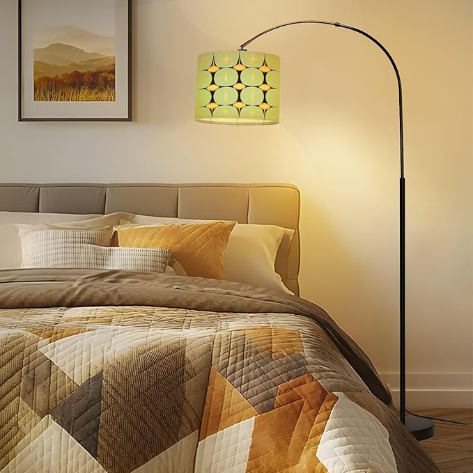 Drum Lamp Shade Mid Century Vintage 1950s Modern Retro Atomic Pattern Geometric Lampshades for Floor Lamps Table Lamp Pendant Light 8.9"x11" Linen Lamp Cover Replacement Large Lamp Shade