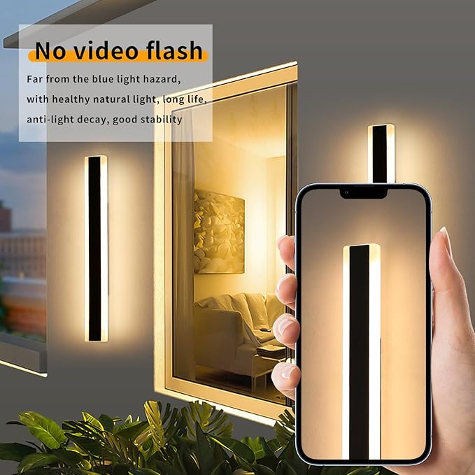 Mikeru 2Pack 23.6inch Outdoor Light Fixtures, 3000/4500/6000K 3 Color Modern Black Linear Wall Lights Front Porch Light Wall Mounted Led Lighting for Basement, Shop,Garage Non-Dimmable