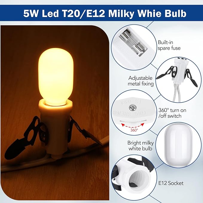 Leelosp 1 Pack Accessory Cord with 5 Milky White LED Light Bulb and Female Plug, Compatible with Department 56 Christmas Village, 13 Ft UL Certification Christmas Village Light Replacement Cord