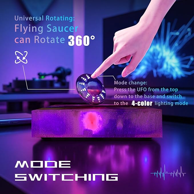 Magnetic Levitating UFO Lamp, Floating 360°Rotating RGB Galaxy Light Display, Cool Tech Gadgets Desk Decor for Office Home Esports Room, Amazing Gift for Men Girls