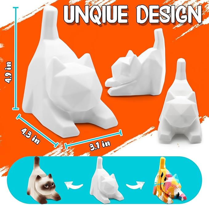 FUNZBO 4.3in Paint Your Own Cat Lamp Kit - Easter Basket Stuffers, Arts and Crafts Supplies Painting for Kids Teens, DIY Night Light Toy for Girls Boys Age 3 4 5 6 7 8 9 10 11 12 13 Birthday Gifts