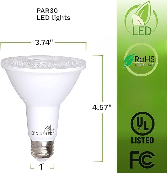Bioluz LED 8 Pack PAR30 LED Bulbs Flood Light Indoor/Outdoor High CRI 75W Equivalent Using 11W Dimmable 3000K Soft White 850 Lumen UL Listed FCC RoAS Compliant High Efficacy Lighting