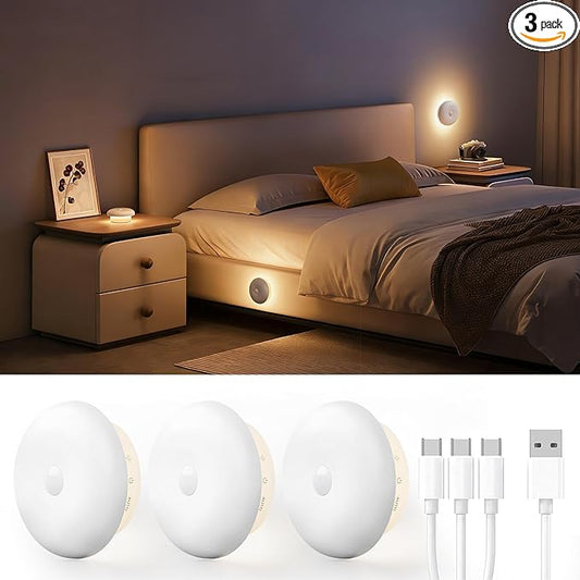 Homelist 2026 New 1500mAh Indirect Lighting Night Light, 3 Pack Bedside Table Lamp, Dimmable Rechargeable Motion Sensor Lights Indoor for Bedroom Nightstand, Cabinet, Porch, Hallway, Stairs