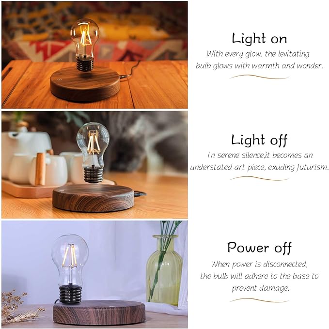 Magnetic Levitating Bulb Floating Light Lamp Night Light for Home Office Desk Ambiance Lighting Creative Gift for Birthdays, Christmas and Valentine's Day