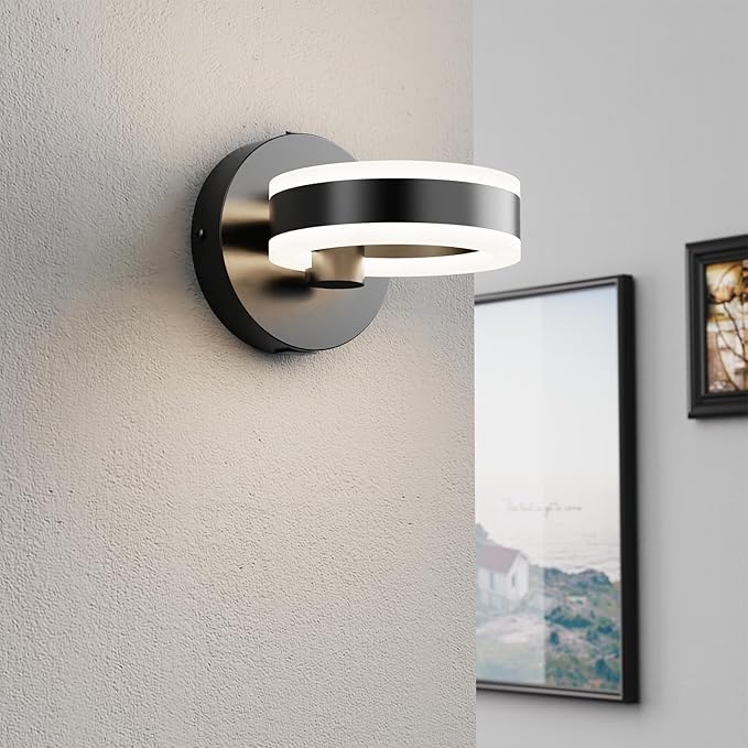 Wall Lamp LED Wall Sconce Rotatable Up-Down Sconces Wall Lighting with Built-in Switch and USB Charging Port 110 Volt AC Hardwired Wall Light (Black,2 Pack)