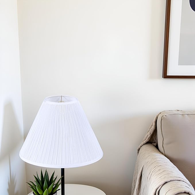 Aspen Creative 33196, Hardback Empire Transitional Spider Lamp Shade, Mushroom Pleated White Faux Silk Fabric, 6" Top x 16" Bottom x 12" Slant Height
