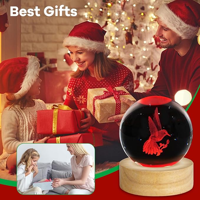 3D Hummingbird Crystal Ball Night Light 2.4in Hummingbird Figurines Decor Table Lamp with 16 Colors Change Hummingbird Stuff for Room Birthday Christmas Hummingbird Gifts for Women Friends Kids