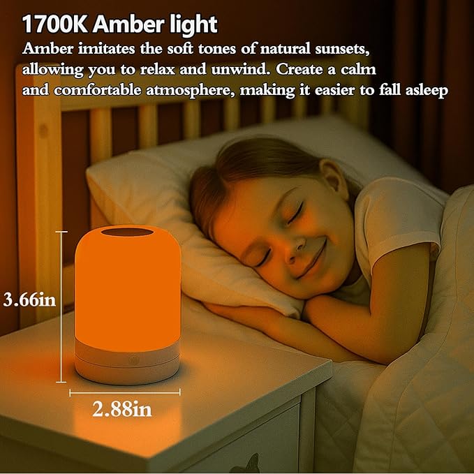 Amber & Red Sleep Aid Night Light Dimmable 2-in-1, Blue Light Blocking, 670nm, Rechargeable Night Lamp for Bedroom, Relaxation, Meditation, Yoga,Travel(1-Pack)