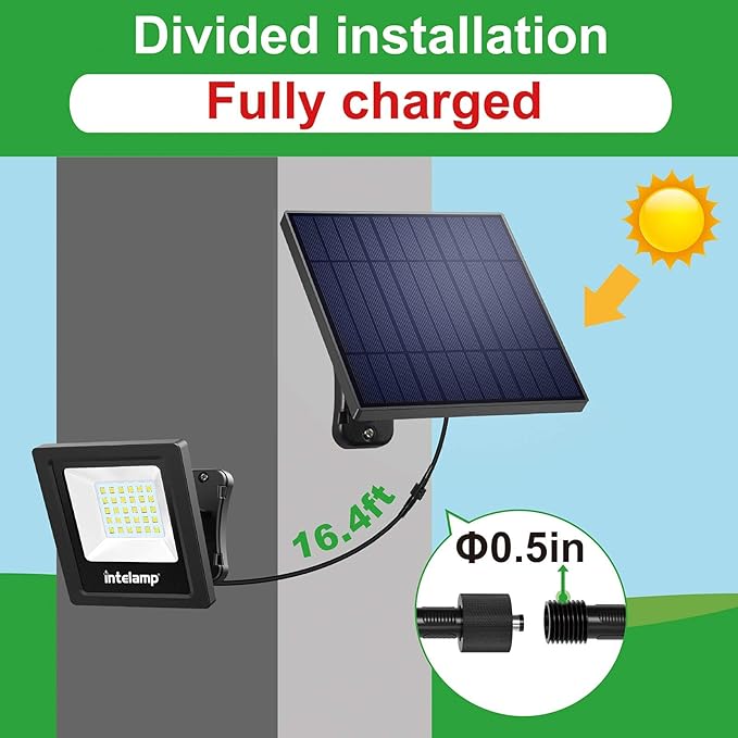 intelamp Solar Lights Outdoor, 4400mAh Solar Powered Flood Lights, Security Floodlight Dusk to Dawn Auto On/Off IP65 Waterproof for Wall Porch, Balcony, Yard, Garage Barn, Garden, Lawn