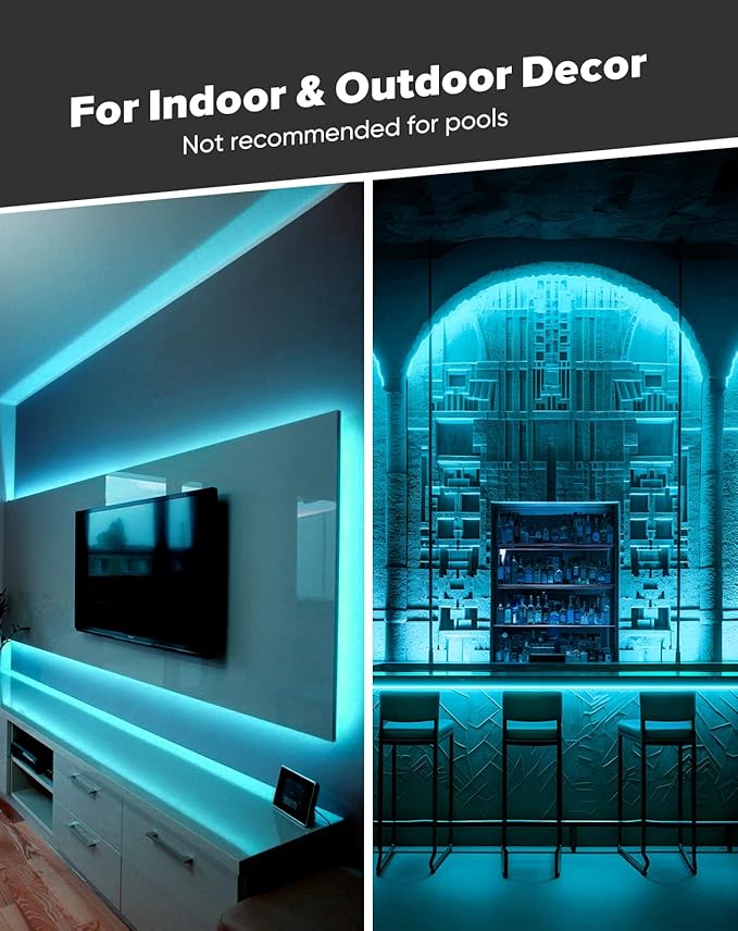 Shine Decor COB LED Rope Light AC 120V, 800lm Ultra Bright, IP65 Waterproof Cold-Resistant ETL Neon Strip, No Driver Tape Lighting for Home Commercial 10x4.5mm, Ice Blue, 50ft