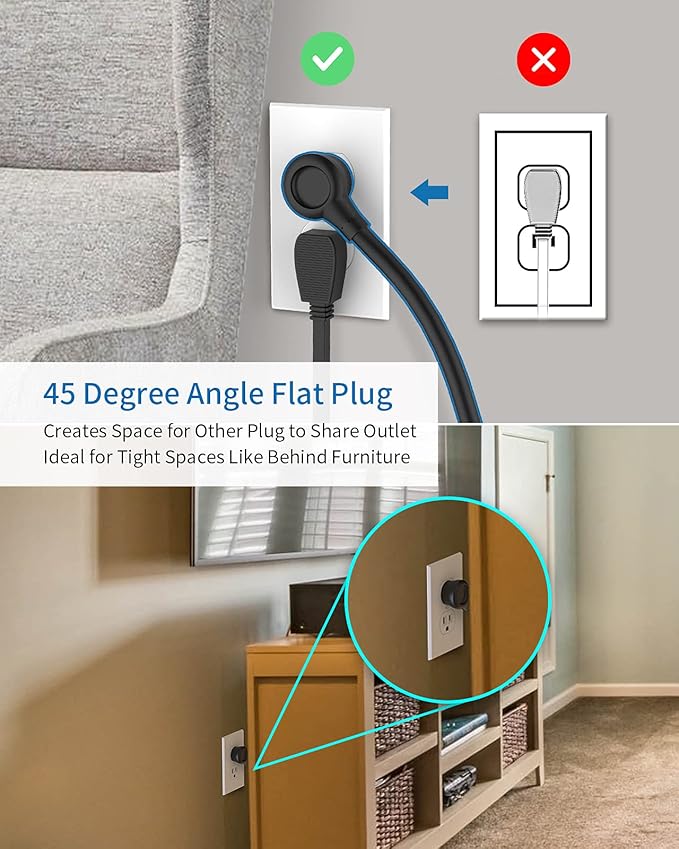 NTONPOWER 25 Ft Extension Cord, Surge Protector Power Strip with 6 Outlets, 2 USB, Overload Protection, 1080J, 1850W/15A, Wall Mount for Home Office and Workbench, Black