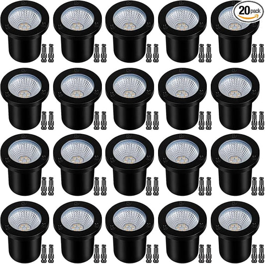 Low Voltage Landscape Lights Well Lights Landscape LED in Ground Light IP67 Waterproof Outdoor Landscape Lighting with Connectors for Pathway Garden Yard Fence Deck (Cool White 5000K)