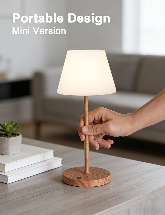Mini LED Cordless Table Lamp Rechargeable, 3000mAh Battery Operated Shower Lamp Waterproof, Touch Dimmable 2700K Night Light for Patio Camping Dining Outdoor (Mini Brick Red)
