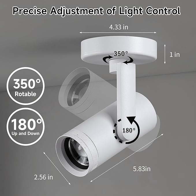 12W LED Dimmable Zoomable Ceiling Spotlight Indoor – Adjustable Surface Mount Accent Light for Corridor, Living Room, Plants & Artwork | Warm White 3000K CRI 97, Flicker-Free, White 2 Packs