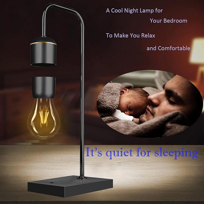 Magnetic Levitating Light Bulb Magnetic Levitation Plastic Black Base Table Lamp Antigravity White LED Night Light Floating Lamps for Christmas Office Gifts Home Decorations