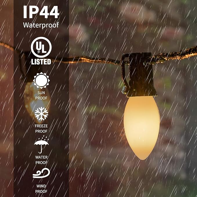 GOOTHY 25 Pack C9 LED White Christmas Light Bulbs, C9 Warm White Christmas String Lights Replacement Bulbs UL Listed for Outdoor Indoor, E17 Base Led Bulb, 0.6W Saving Energy LED Night Light Bulbs