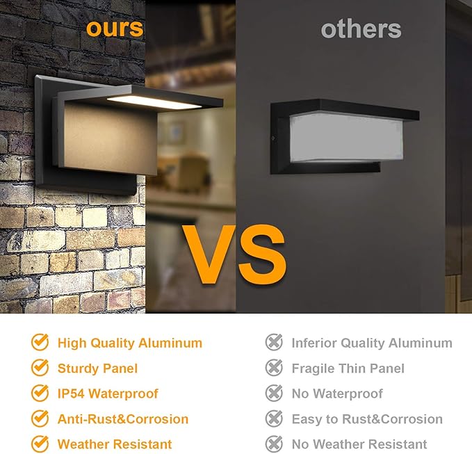 Outdoor Wall Light LED Lamp Modern Wall Sconce Lighting Lantern Fixture Waterproof Black Aluminum Lights for Porch Front Door Garden Yard Patio 680Lm 3000K 2 Pack
