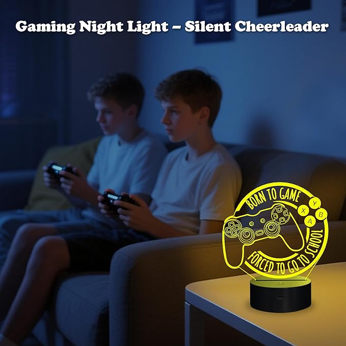 Game Night Light, Game Lamp for Kids, Game Console Night Light Gift, Christmas Holiday Birthday Gifts for Boys Boyfriend Him,Born to Game Forced to Go to School Lamp