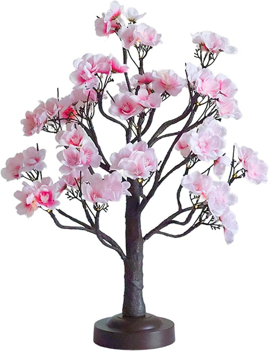 18 Inch Cherry Blossom Tree with Timer, Warm White Tabletop Spring Bonsai Tree USB/Battery Operated, Light up Artificial Tree Decorations for Christmas Indoor Mantel Home Wedding Easter Gift