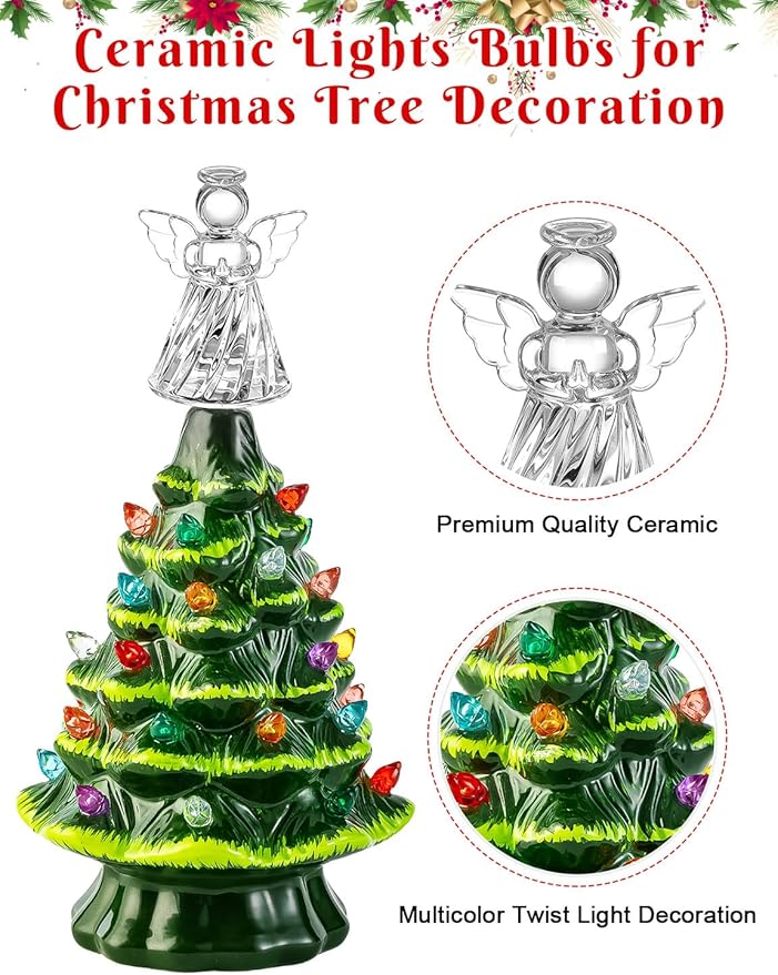 260Pcs Ceramic Christmas Tree Replacement Lights, Multicolor Ceramic Tree Twist Light UO rnaments(255 Plastic Bulbs+4 Topper Star+1 Angel)