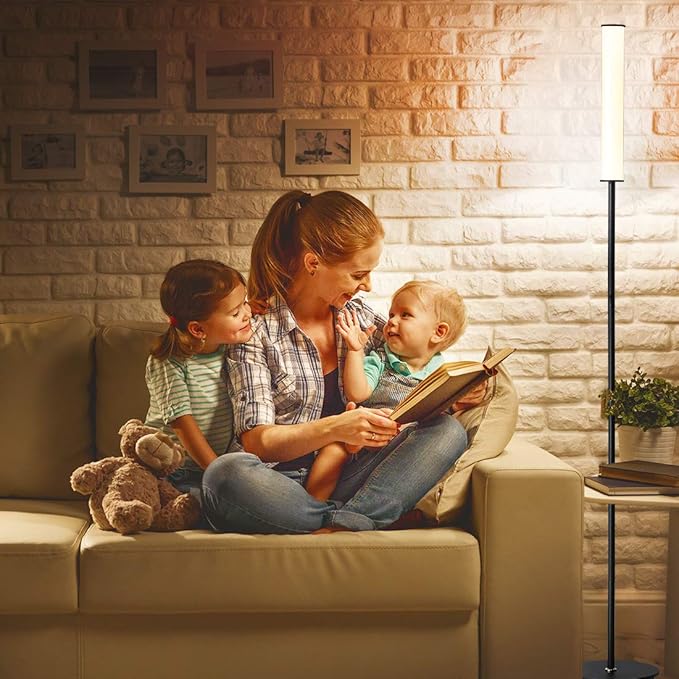 O’Bright LED Cylinder Floor Lamp with Remote Control, Full Range Dimming, Adjustable Color Temperature 3000K-6000K, Minimalist Standing Lamps for Living Room, Bedrooms and Office, Black