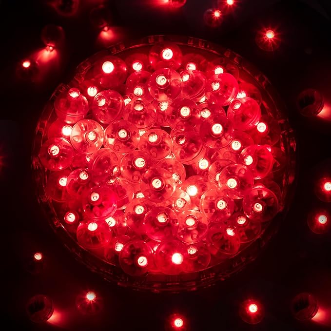 ZGWJ 50PCs Red Balloon Lights Mini, Battery Powered, Long Standby Time Waterproof Tiny Led Round Light for Paper Lantern Balloon Party Easter Eggs Wedding Christmas Halloween Decorations﻿