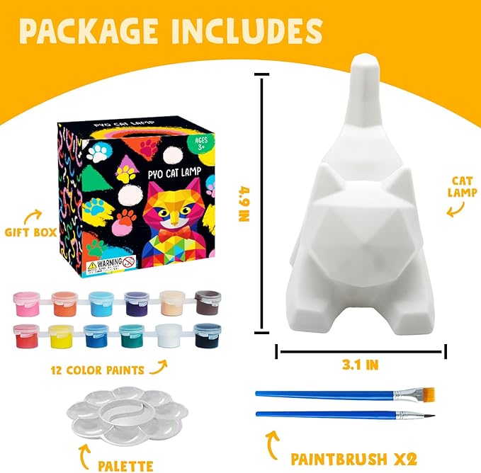 Goody King Paint Your Own Lie Cat Lamp Kit, DIY Cat Crafts Night Light, Arts & Crafts for Kids Ages 8-12, Painting Kit for Girls Boys Age 4 5 6 7 8+, Art Supplies Creative Gift for Birthday, Party