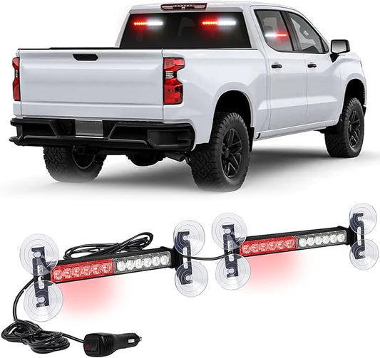 XRIDONSEN 2x 10.7 inch Red White Emergency Lights 24 LED Strobe Warning Flashing Safety Dash Side Window Front/Rear Windshield First Responder Lights for Volunteer Firefighter Vehicles POV Trucks