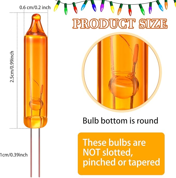 Mudder 500 Pcs Christmas Tree Replacement Light Bulbs 2.5v Christmas Light Bulbs Incandescent Xmas Decorative Replacement String Lights Outdoor Indoor(Orange)