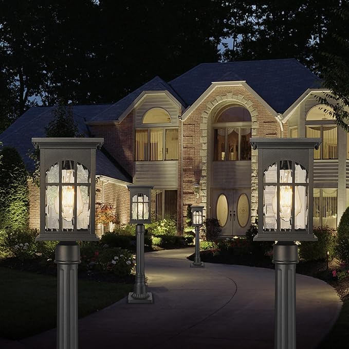 Outdoor Solar Post Lights with Pier Mount Base, Dusk to Dawn Aluminum Solar Pole Light with Remote Waterproof, Auto On/Off Fence Deck Post Lighting for Pathway Garden Walkway Street