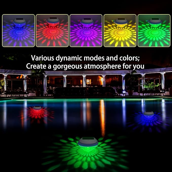 2pcs Solar Floating Pool Lights, Waterproof Multi-Color Changing LED Solar Swimming Pool Lights Decoration for Garden Pond Fountain Wedding Party