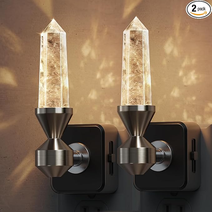 L LOHAS LED Night Light: Night Lights Plug into Wall, 2 Pack Dimmable Night Light Aesthetic Crystal, Warm Light 3000K, Dusk to Dawn Sensor, Healing Stone Decorative Nightlight for Home Living Room