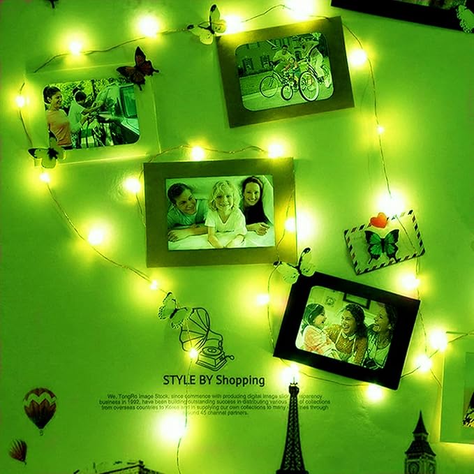 Green Battery Operated String Lights, St. Patrick's Day Decoration Waterproof 7Ft 20 LED Diwali Halloween Lights for Bedroom Living Room Indoor Outdoor Wedding Party Decor