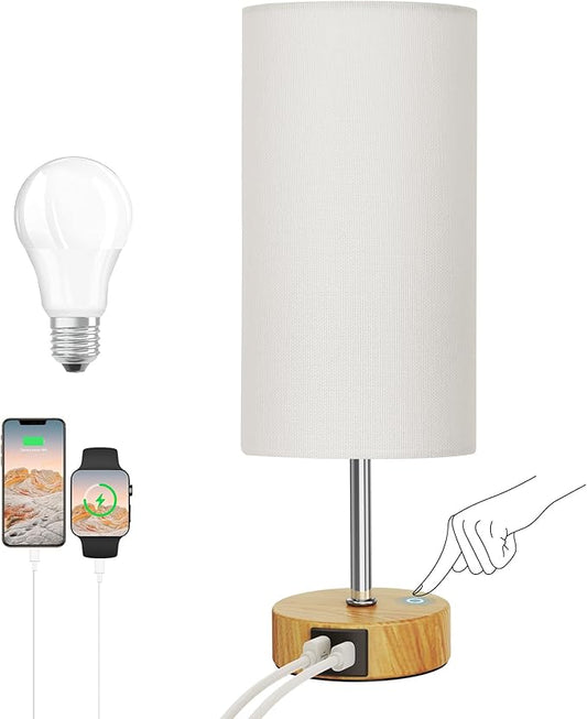 ROTTOGOON 12.8" Touch Control Table Lamp, 3-Way Dimmable Bedside Nightstand Lamp with 2 USB Ports, Modern Table Lamp with 5000K Daylight LED Bulb for Living Room (1 Pack)