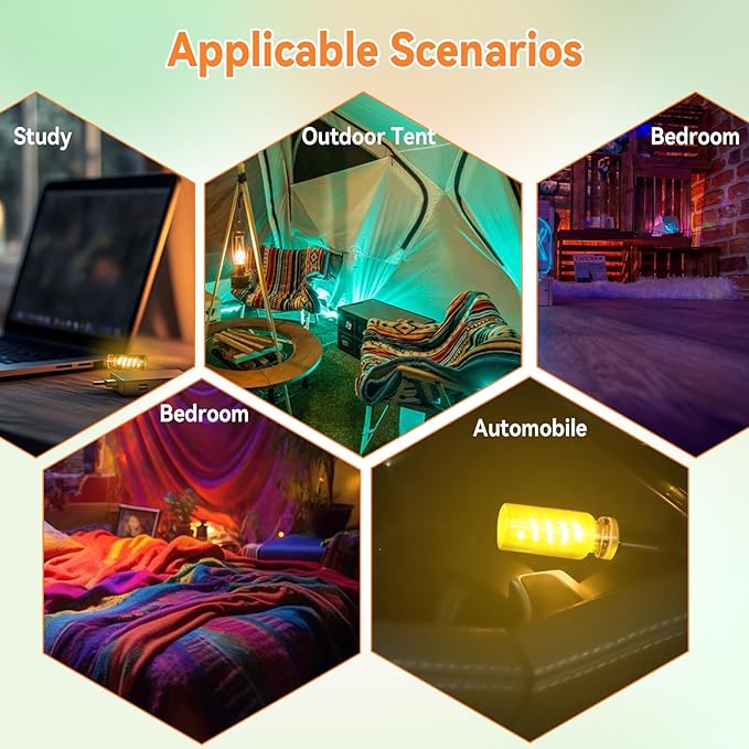 5Pcs Mini Retro Atmosphere Light, Frosted Shell USB LED Car Interior Atmosphere Lamps, Touch-Control Portable Plug-in Glass Bottle Ambient Night Light for Camping Bedroom Party