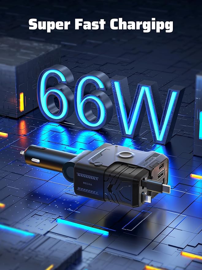 Retractable Car Charger with Retractable Cables (31.5 inch), 4 in 1 Super Fast Car Phone Charger, 2 USB Ports Car Charger Adapter, Compatible with iPhone 15 14 13 12 11 Pro Max, iPad, Pixel