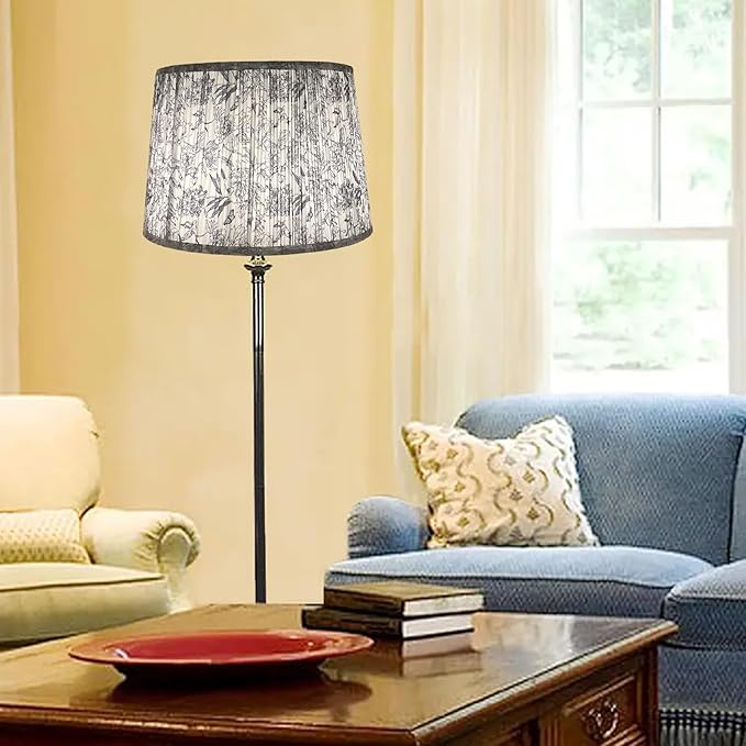 TOOTOO STAR Printed Drum Lamp shades, 12"x14"x9.5" Medium pleated lampshade for table & bedside lamps, Floor Lamps (Spider) -Assembly Required