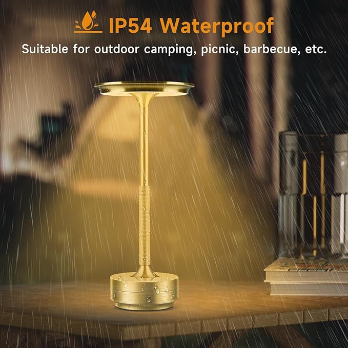 Cordless Rechargeable Table Lamps, Portable Led Ecolume Dining Table Light with Touch Control & 3 Color Dimmable, 5200mAh Battery Powered Vueeze Table Lamp for Outdoor Patio Dinner Restaurant (Gold)