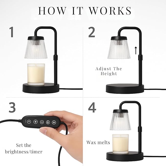 Elegant Electric Candle Warmer Lamp with Timer, Minimalistic Glass Shade, Adjustable Dimmer, Flameless Candle Warmers for Unique Home Decor, Cozy Gifts for Easter & Housewarming (Black)