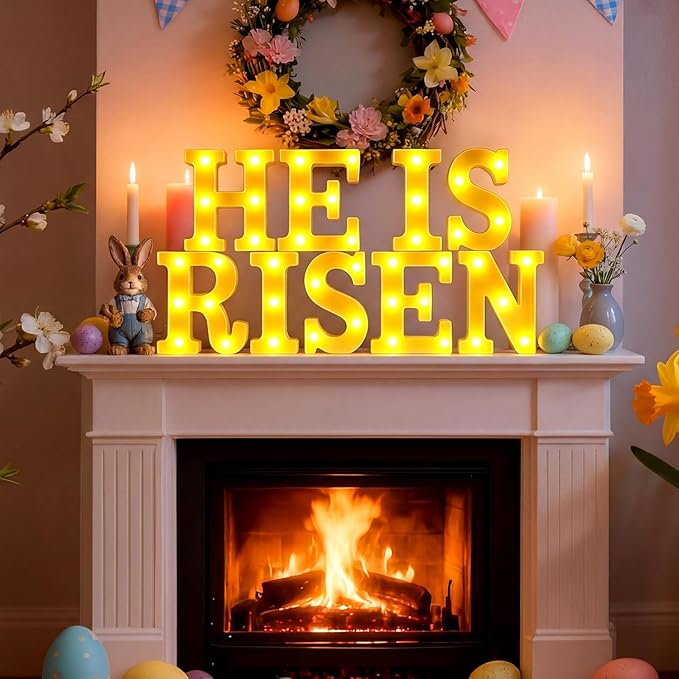He is Risen Large LED Lights Easter Decorations for Bedroom Living Room Religious Decor Church Celebration Battery Powered Easter Party Supplies
