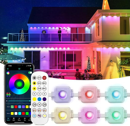 Permanent Outdoor Lights,Smart RGBIC Outdoor String Lights with 75 Scene Modes,LED Eaves Light,IP67 Waterproof,All Holiday,Party,Halloween,Christmas Decoration,with App and Remote (50FT)